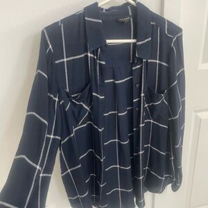 Lucky Brand Navy and White Checkered Button Down Shirt